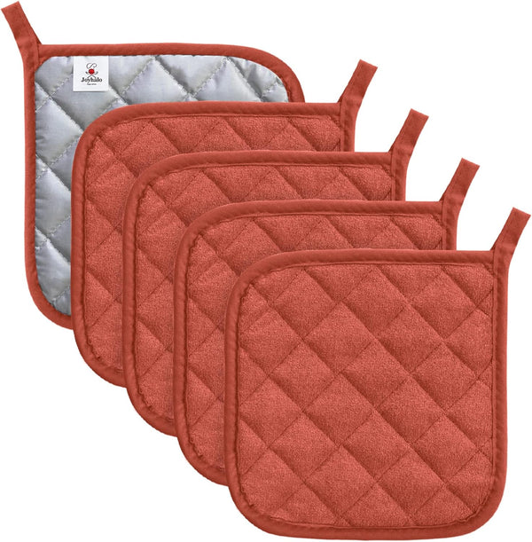 Joyhalo 5 Pack Heat Resistant Pot Holders for Kitchen, Terry Cloth Pot Holders Sets for Cooking Baking