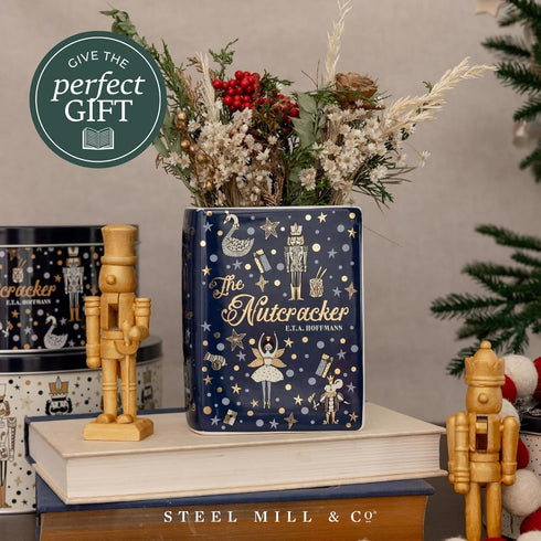 Steel Mill & Co Original Small Book-Shaped Decorative Vase, Ceramic Vases for Festive Home Decor, Cute Christmas