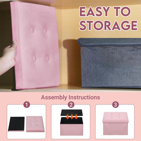 16"x12"x12" ZOES HOMEWARE Small Storage Ottoman Foot Rest, Velvet Ottoman with Storage and Side Pocket, Pink Foot Rest