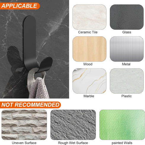 20 PCS Adhesive Towel Hooks, Stainless Steel Self Adhesive Wall Hooks, Heavy Duty Waterproof Rustproof for Bathroom,