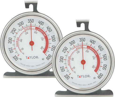 Taylor 5932 Large Dial Kitchen Cooking Oven Thermometer, 3.25 Inch Dial, Stainless Steel, Silver - 2 PACK