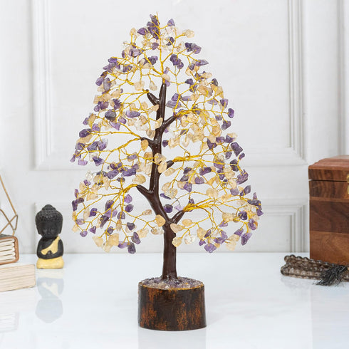 Amethyst & Citrine Crystal Tree of Life, Handmade Gemstone Tree, Feng Shui Decoration, Spiritual Gift, Healing Crystal