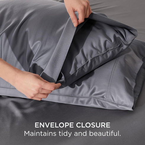 Bedsure Queen Size Cooling Pillow Cases Set of 2, Dark Grey, Rayon Derived from Bamboo, 20x30 Inches, Envelope Closure