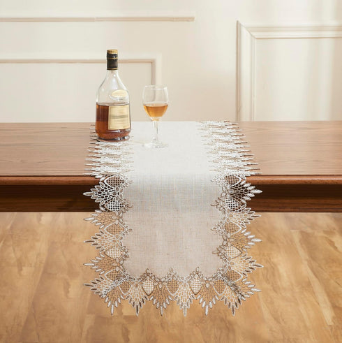 90 inches Summer 16x90) Natural Linen Table Runner Neutral Earth Tones Beige Lace Coffee Table Runners Dresser Scarf