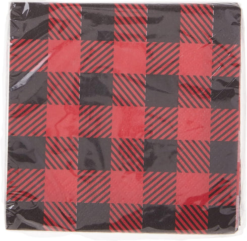 Unique Plaid Lumberjack Beverage Napkins - 16 Pcs, 5" x 5" for Parties and Gatherings