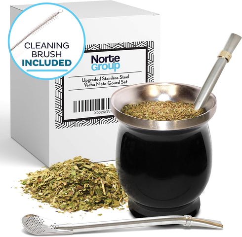 Norte Yerba Mate Cup Kit, 8-Ounces Traditional Mate Tea Cup/Gourd Set, Includes 2 Bombillas (Yerba Mate Straw) &