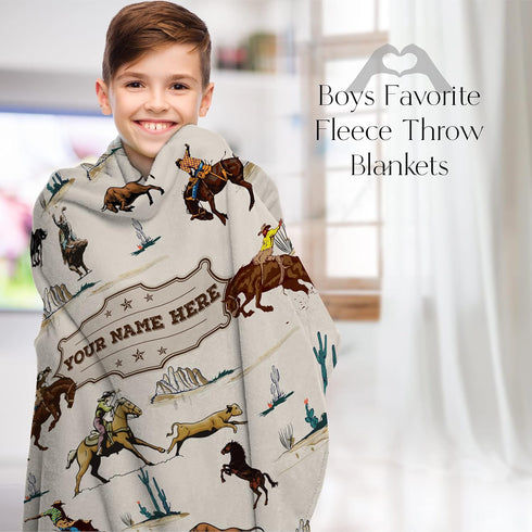 30x40) Personalized Cowboy Blanket for Boys, Cute Custom Name Throw for Kids, Classic Western Theme, Soft and Plush