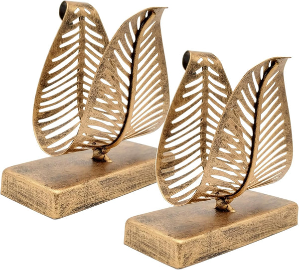 Set of 2 Freestanding Modern Napkin Holder, Tabletop Tissue Dispenser with Leaf Design - Bronze