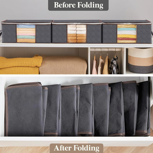 Lifewit 3 Pack Clothes Storage Bag, Foldable Storage Bin Closet Organizer with Clear Window, Sturdy Fabric for