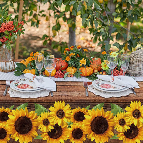 Tegeme 2 Countryside 54 108 Inch Pcs Sunflower Wood Grain Plastic Rustic Tablecloth Vintage Rectangle Table Covers