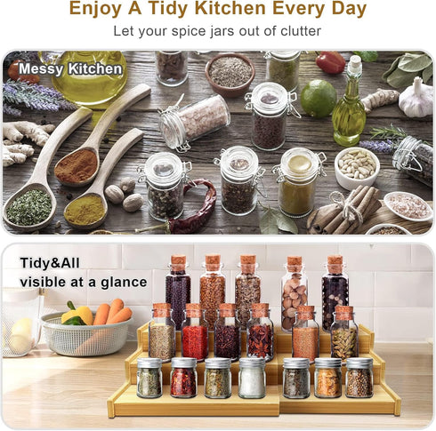 Spice Rack Organizer for Cabinet, 3 Tier Expandable Bamboo Spice Storage, Great for Kitchen Cabinet, Cupboard,Pantry and More by Lenwi