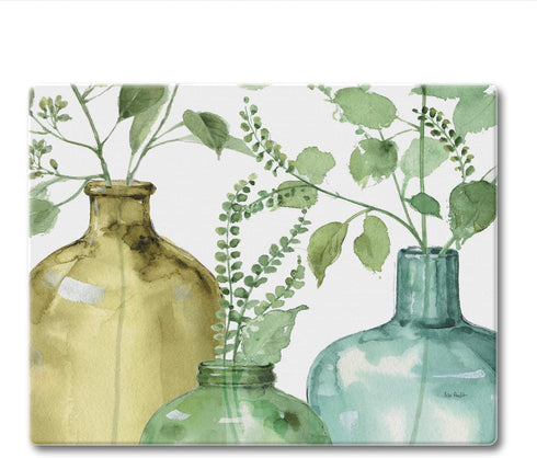 CounterArt Greenery Decorative 3mm Tempered Glass Cutting Board, 10” x 8”, Dishwasher Safe, USA Made
