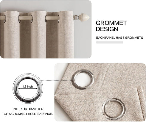 MIULEE 100% Blackout Linen Textured Curtains - Solid Thermal Insulated Natural Beige Grommet Drapes, 52 x 96 Inch, 2