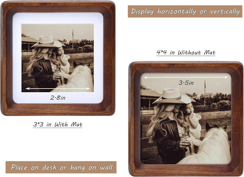 4x4 3x3, Square Picture Frame with Mat for USA-Sourced Natural Walnut Wood Handcrafted Rounded Corner with Real Glass