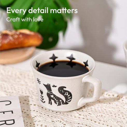 11 oz (Set 4, Ceramic Coffee Mug, Small Novelty Unique Teacup with Handle, Stoneware Cup for Tea Mocha Latte Cappuccino