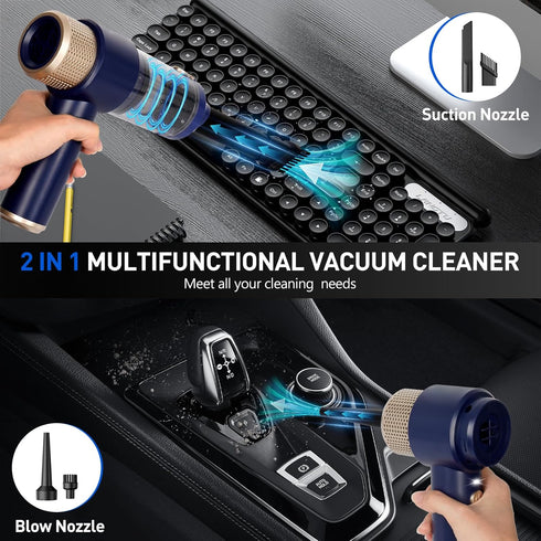 Portable Cordless Car Vacuum Cleaner - 15000 Pa Vacuum & Air Duster, Handheld with LED Light & Multi-Nozzles