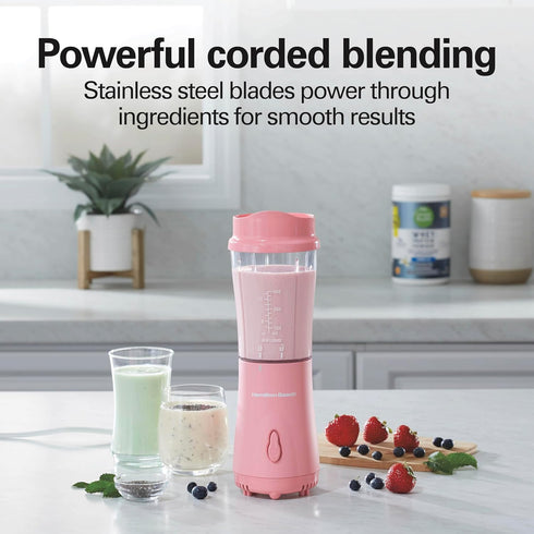 Hamilton Beach Portable Blender for Shakes and Smoothies, 14 Oz BPA Free Travel Cup, Coral