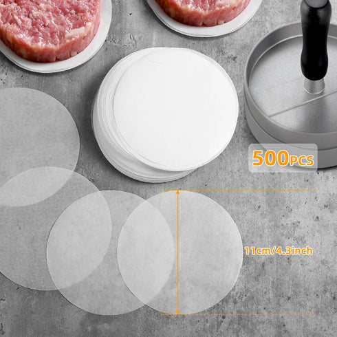 GWHOLE 500pcs Wax Paper Non-Stick Hamburger Patty Paper, Food Grade BBQ Grill Waxed Stencil Sheet, 4.3 inch