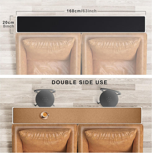 63 7.9 MAIDERN x Narrow Table Cover, Reversible Leather & Cork Console Table Mat, Long Slim Table Protector for Sofa