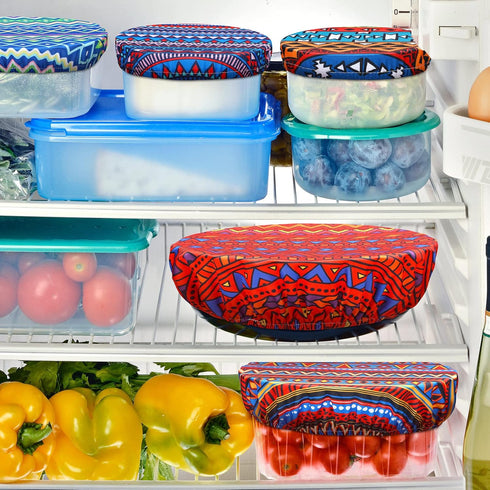 Patelai 10 Pieces Bowl Covers Reusable in 5 Size Stretch Cloth Fabric Bowl Covers Elastic Food Storage Covers Cotton Bread Bowl Covers Reusable Lids for Food, Fruits, Leftover (Fresh Style) by Patelai