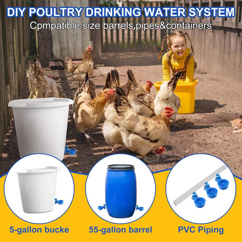 50 Packs Tanlade Chicken Waterer Chicken Feeder, Automatic Waterer Kit for Poultry Duck Goose Turkey Bunny (Blue)