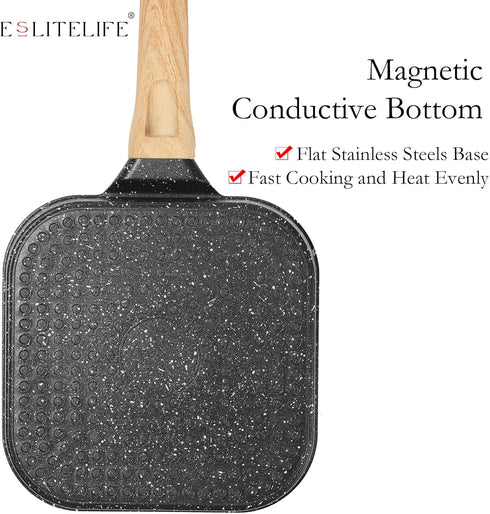 ESLITE LIFE 8 Inch Nonstick Small Grill Pan, Versatile Induction Square Grilling Skillet for Indoor Cooking