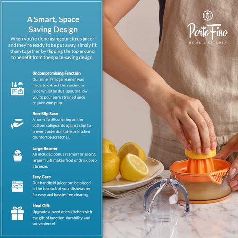 Citrus Squeezer - Manual Orange Juicer with Measuring Cup and Strainer, Dishwasher Safe, Gift for Women - 8OZ (Orange)