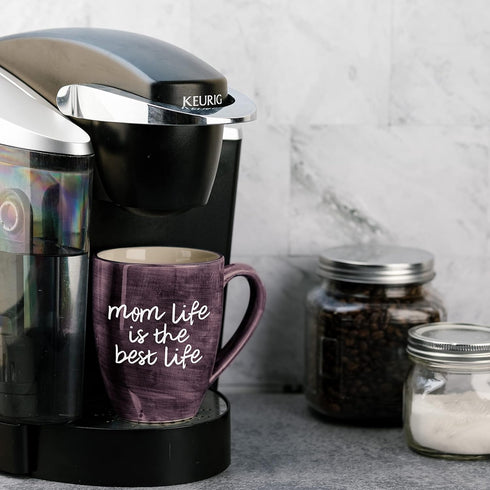 Mom Life is the Best Life Deep Purple Large 20 oz Ceramic Coffee Mug, Purple Tea Cup