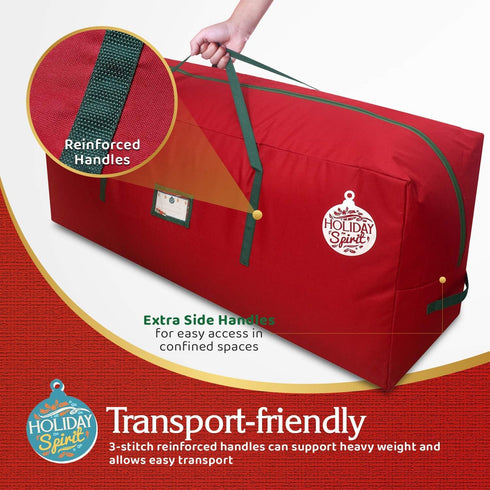 HOLIDAY SPIRIT Christmas Tree Storage Bag - Heavy-Duty Tree Bag with Durable Reinforced Handles & Zipper, Waterproof Storage Bag Protects from Moisture & Dust (Fits a 7.5FT Tree, Red) by HOLIDAY SPIRIT