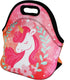 Violet Mist Cute Unicorn Neoprene Lunch Bag, Pink Reusable Insulated Lunch Box with Zipper for Work Gifts