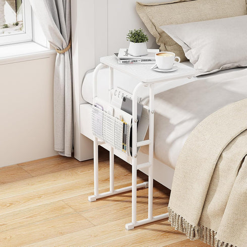 Olldide C-Shaped End Table with Storage Bag, Side Table for Living Room Bedroom, Slide Under Couch Sofa TV Trays Desk