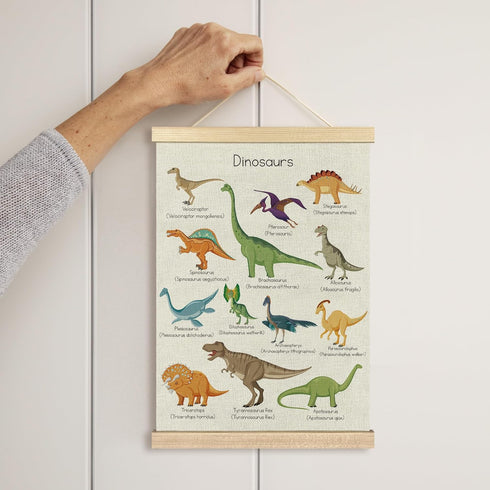 16x24 Inches BCUANGD Dinosaur Dino Wall Decor - Toddler Boys Room Wall Art Poster Hanger with Wood Frames