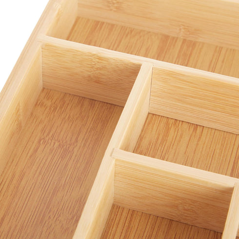 Juvale Bamboo Silverware Drawer Organizer, 6 Slots Wooden Cutlery Tray Holder for Kitchen, 14.5 x 10.25 x 1.75 In
