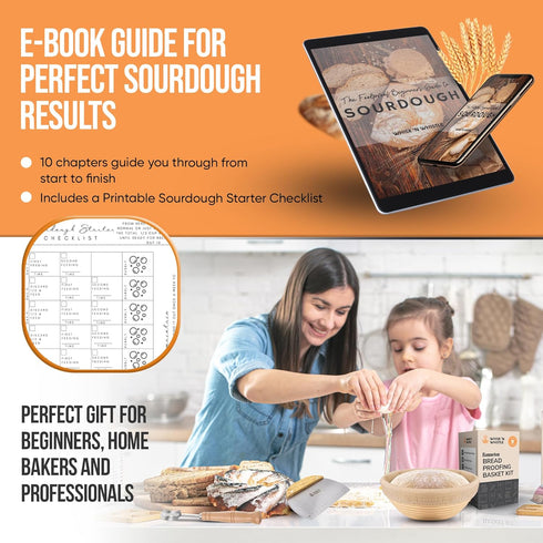 9" 34oz Complete Sourdough Starter Kit and Sourdough Bread Baking Supplies - Includes Banneton Proofing Basket
