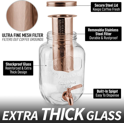 1 Zulay Kitchen Gallon Cold Brew Coffee Maker - Large Iced Tea & Cold Brew Pitcher with Extra-Thick Glass & Stainless