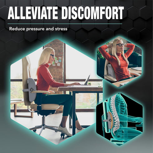 SAMSONITE Lumbar Support Pillow for Office Chair and Car Seat, Memory Foam, Gray