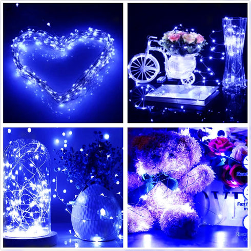 Ranlraka 7Ft 20 Decoration-2Pack Blue Battery Operated LED String Lights LED Silver Copper Wire Fairy Ambiance Lighting