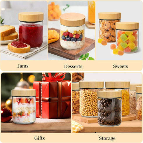 12 Pack 16oz TBWIND Glass Jars with Bamboo Lids, Spoons, Airtight Overnight Oats Containers, Salad& Yogurt Storage