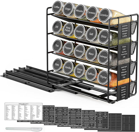 20 801 SpaceAid Pull Out Spice Rack Organizer with Jars, Heavy Duty Slide Out Seasoning Organizer for Kitchen Cabinets