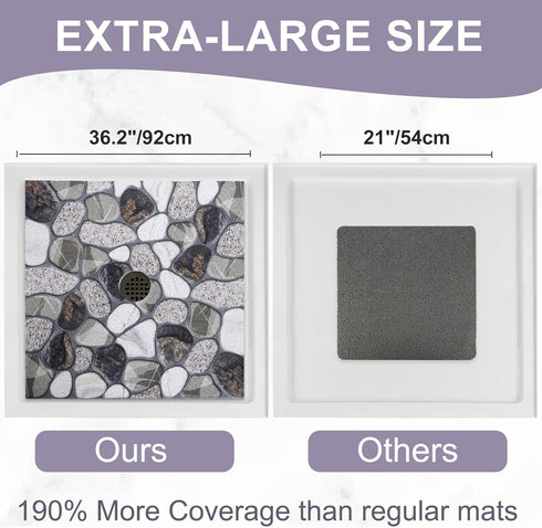 KAZOLEN 36x36 Inch Square Shower Mat Non Slip: Extra Large Shower Mats with Drain Hole in Middle -Anti Slip Shower Mats