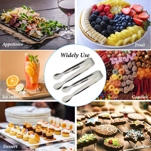 6PCS Mini Ice Tongs, 4.25 Inch Stainless Steel Small Serving Tongs for Appetizers, Tea Party, Coffee Bar, Desserts