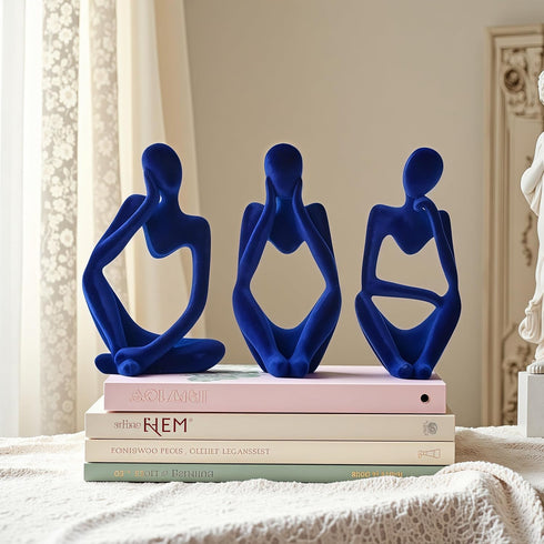 XINXUAN 3 Set Thinker Statue Home Decor-Bookshelf & Living Room&Mantel-Collectible Figurines - PCS (Flocking Blue)