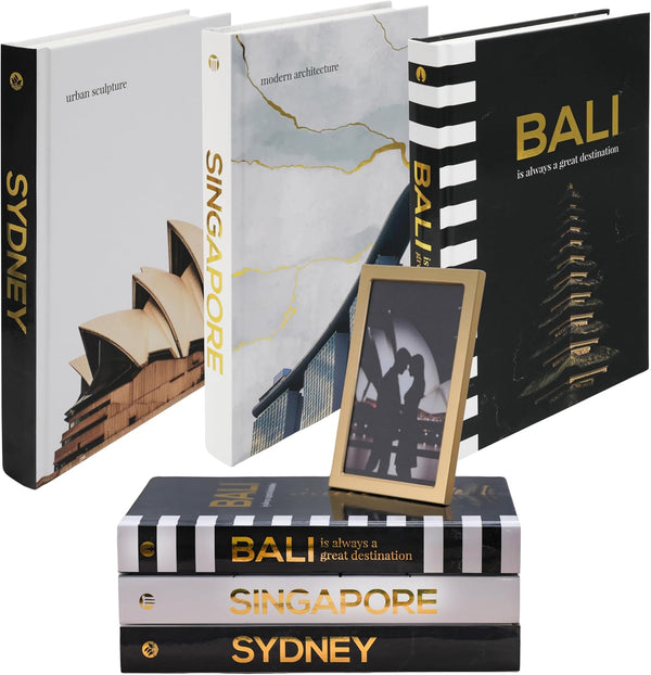 Decorative Books for Home Decor - Black and Gold Foiled Decor Books