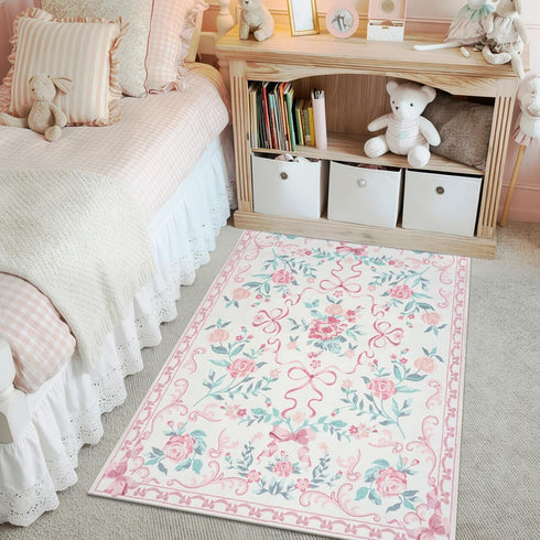Collive 3x5 Nursery Rug, Boho Pink Floral Area Rugs Machine Washable, Soft