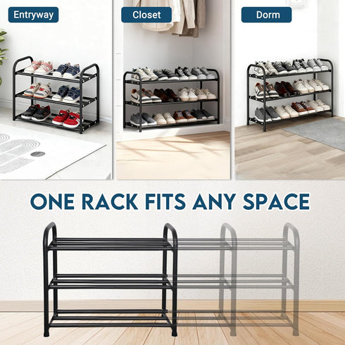 3-Tier Closet, 18"-30.5" LOFTEY Expandable Shoe Rack, Adjustable Metal Shoe Organizer Shelf, Small Shoe Rack