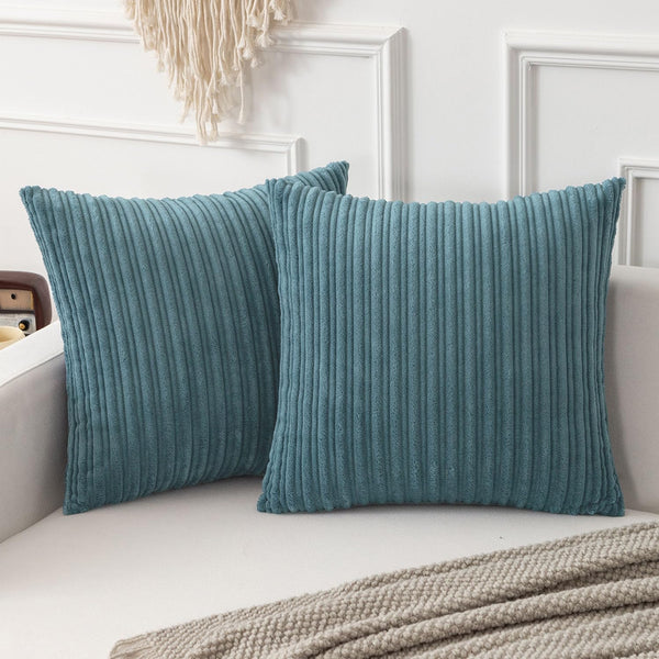 Kevin Textile Soft Corduroy Throw Pillow Covers Pack of 2 Plush Striped