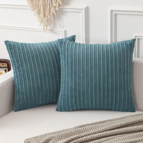 Kevin Textile Soft Corduroy Throw Pillow Covers Pack of 2 Plush Striped