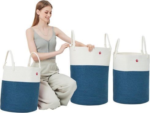 NatureMe XXXLarge Cotton Rope Woven Laundry Basket (6 Colors) - 23” x 17” - Home Storage Hamper Bin