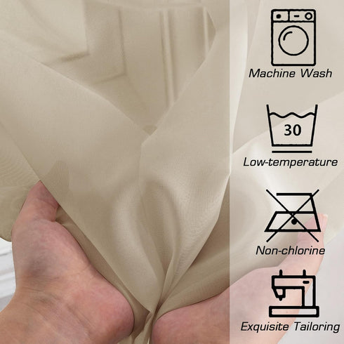 OWENIE 72 Inches Long Sheer Curtains Set of 2, Elegant Taupe Voile Rod Pocket Solid French Door Panels, 42" Width