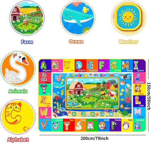 DINSUMRUG (78.7X59 INCH, Kids Rug for Playroom, Farm Play Mat, Sea Animal Alphabet ABC Educational Rug, Floor Play Mat